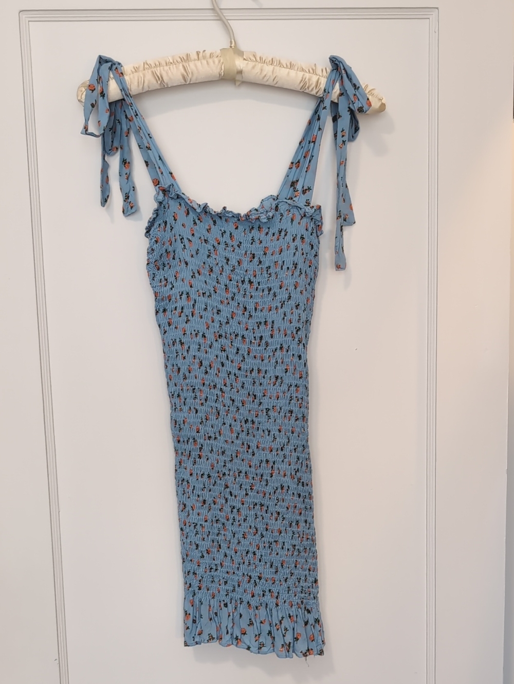 Free People Light Blue Smocked Mini Dress with Floral Print